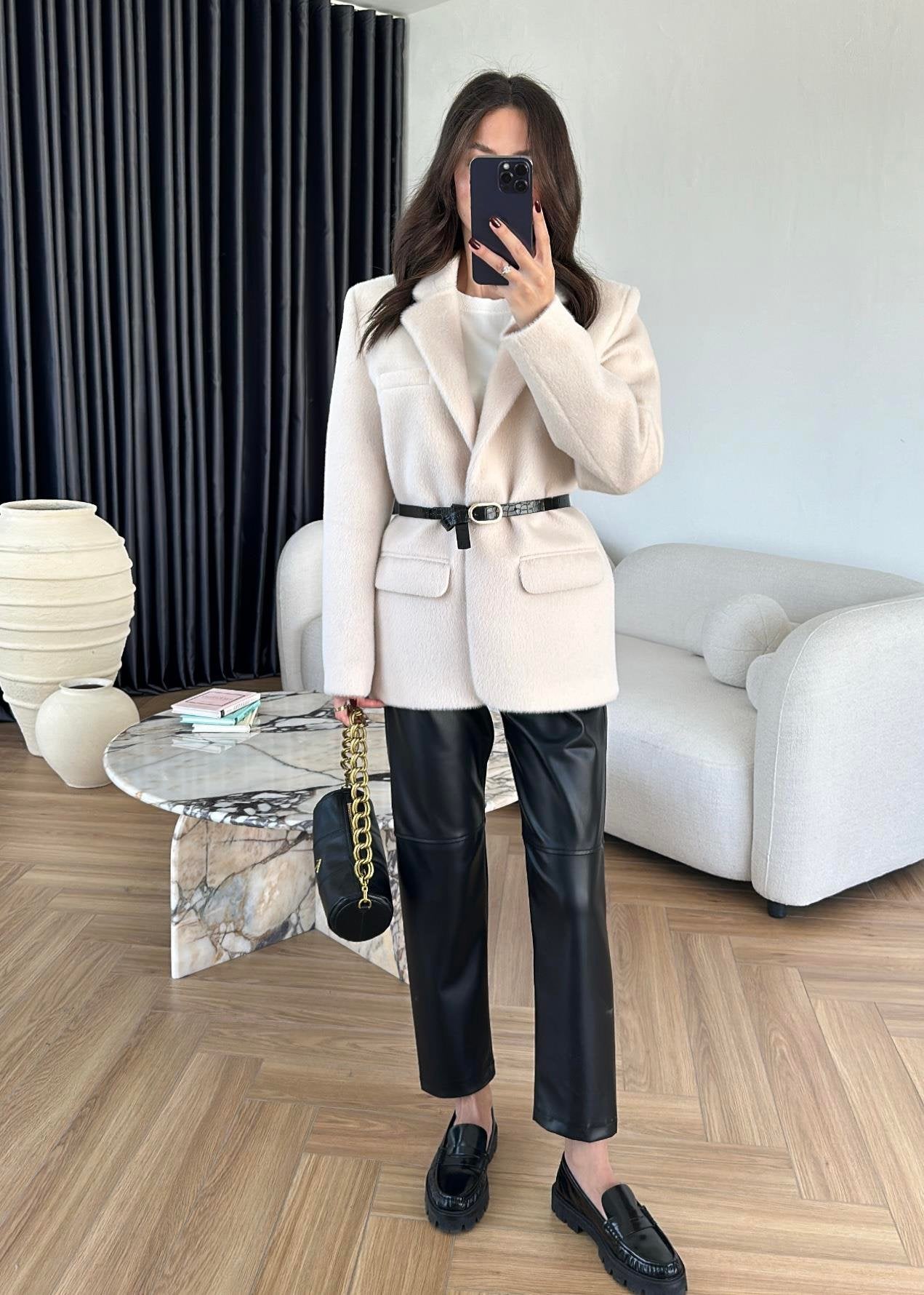 جكيت فرو سكري بحزام - KP7081