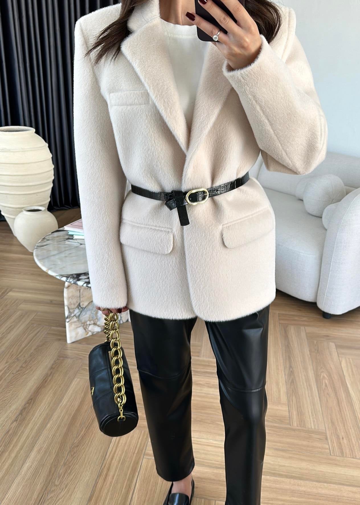 جكيت فرو سكري بحزام - KP7081