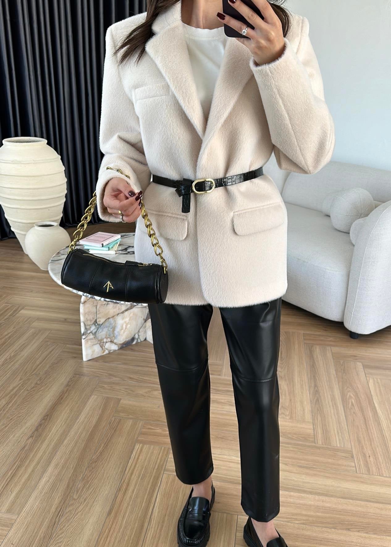 جكيت فرو سكري بحزام - KP7081