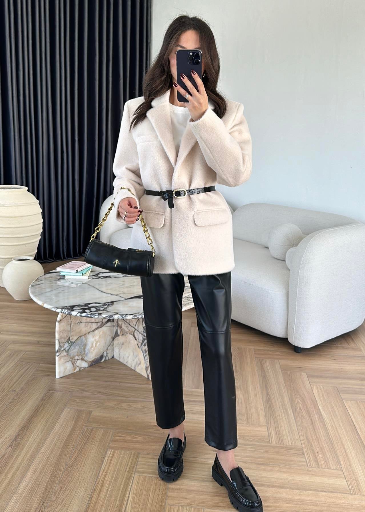 جكيت فرو سكري بحزام - KP7081