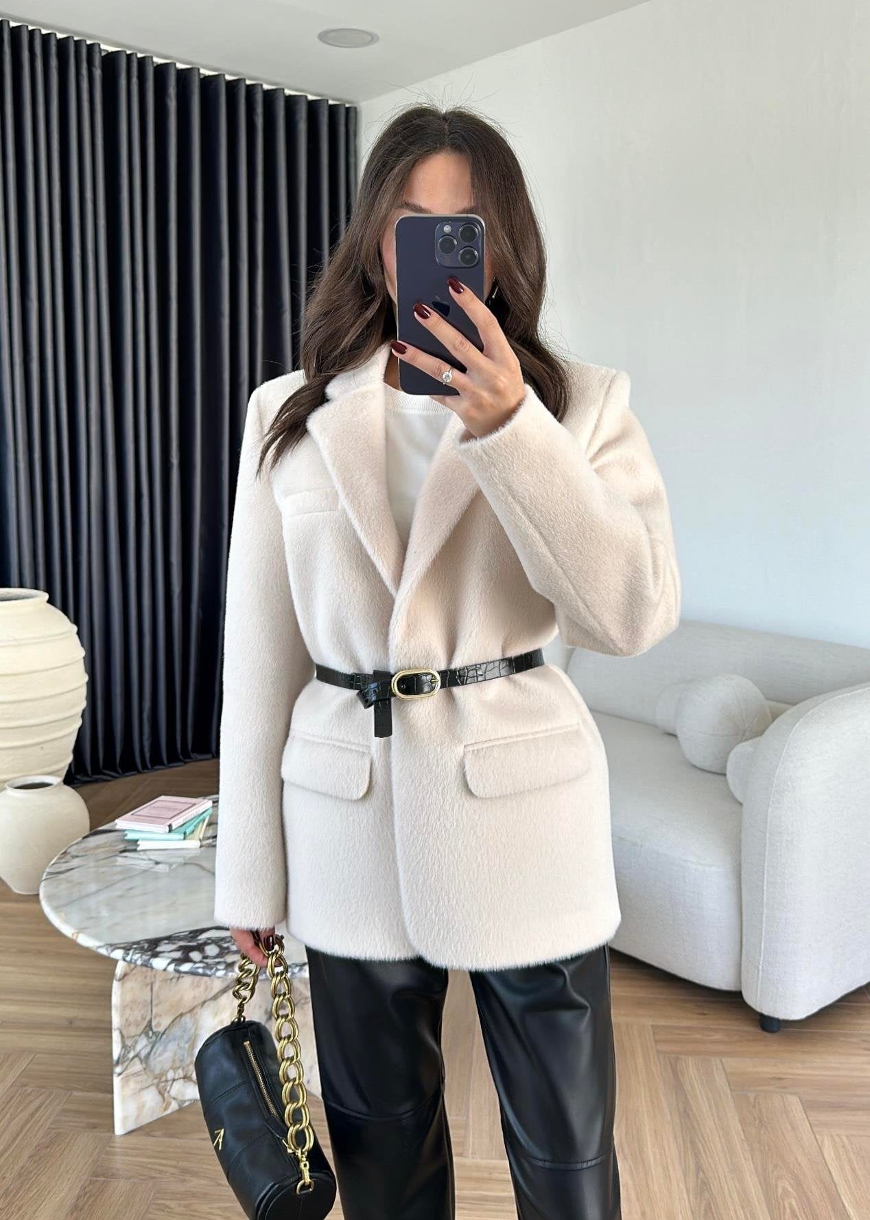 جكيت فرو سكري بحزام - KP7081