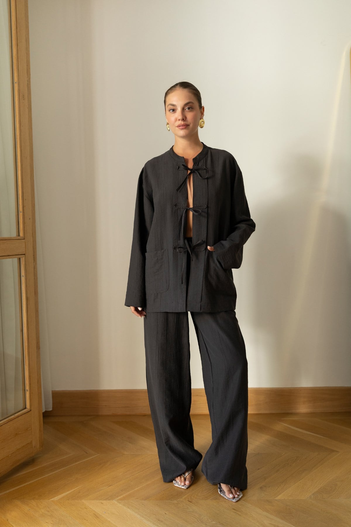 طقم قميص ربطات مع بنطلون رمادي - KP1717