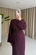 طقم بلوزة مع تنورة ربط خمري - KP1281