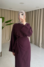 طقم بلوزة مع تنورة ربط خمري - KP1281