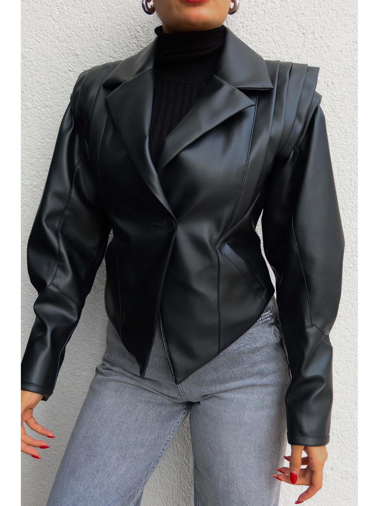 جكيت جلد اسود - KP7112