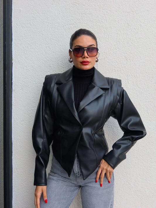 جكيت جلد اسود - KP7112