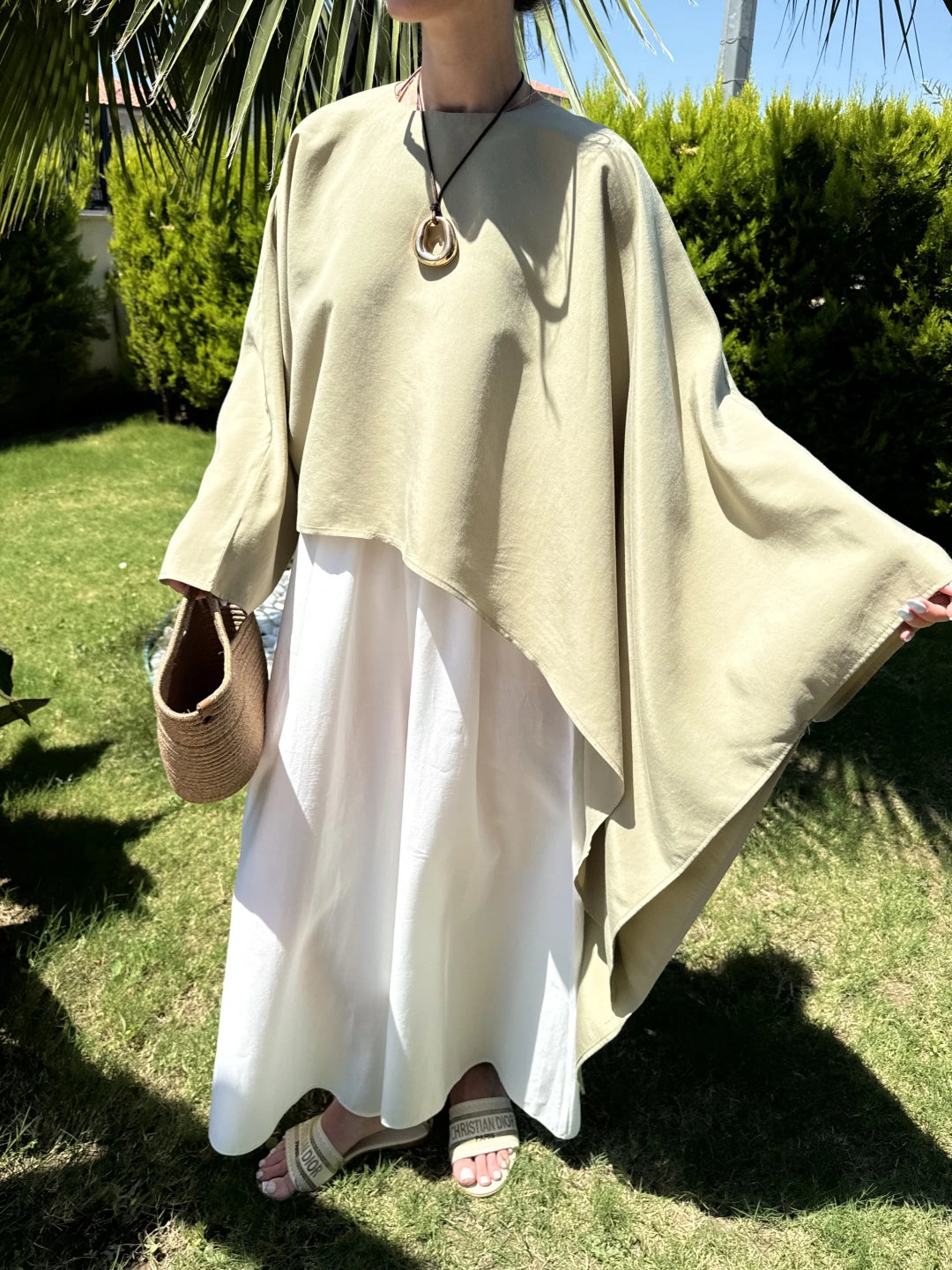 بلوزة طويلة زيتي - KP4650