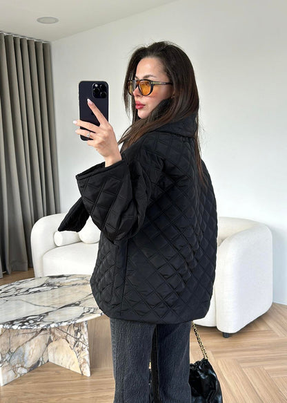 جكيت اسود مع لفحة - KP7169