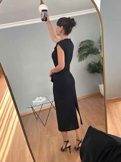 فستان لايكرا اسود - KP2229