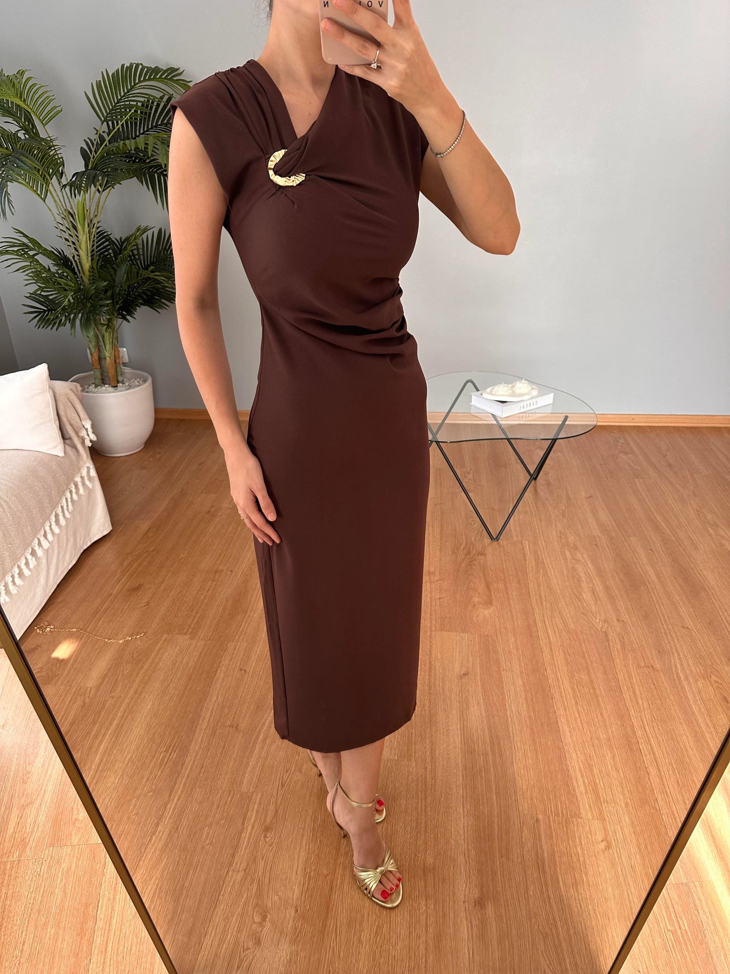 فستان لايكرا بني - KP2229