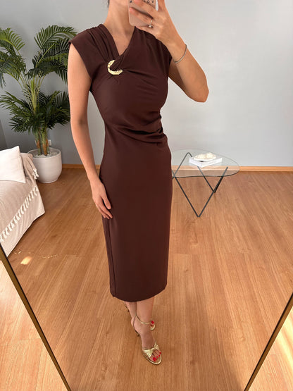 فستان لايكرا بني - KP2229