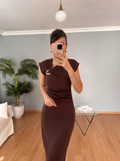 فستان لايكرا بني - KP2229