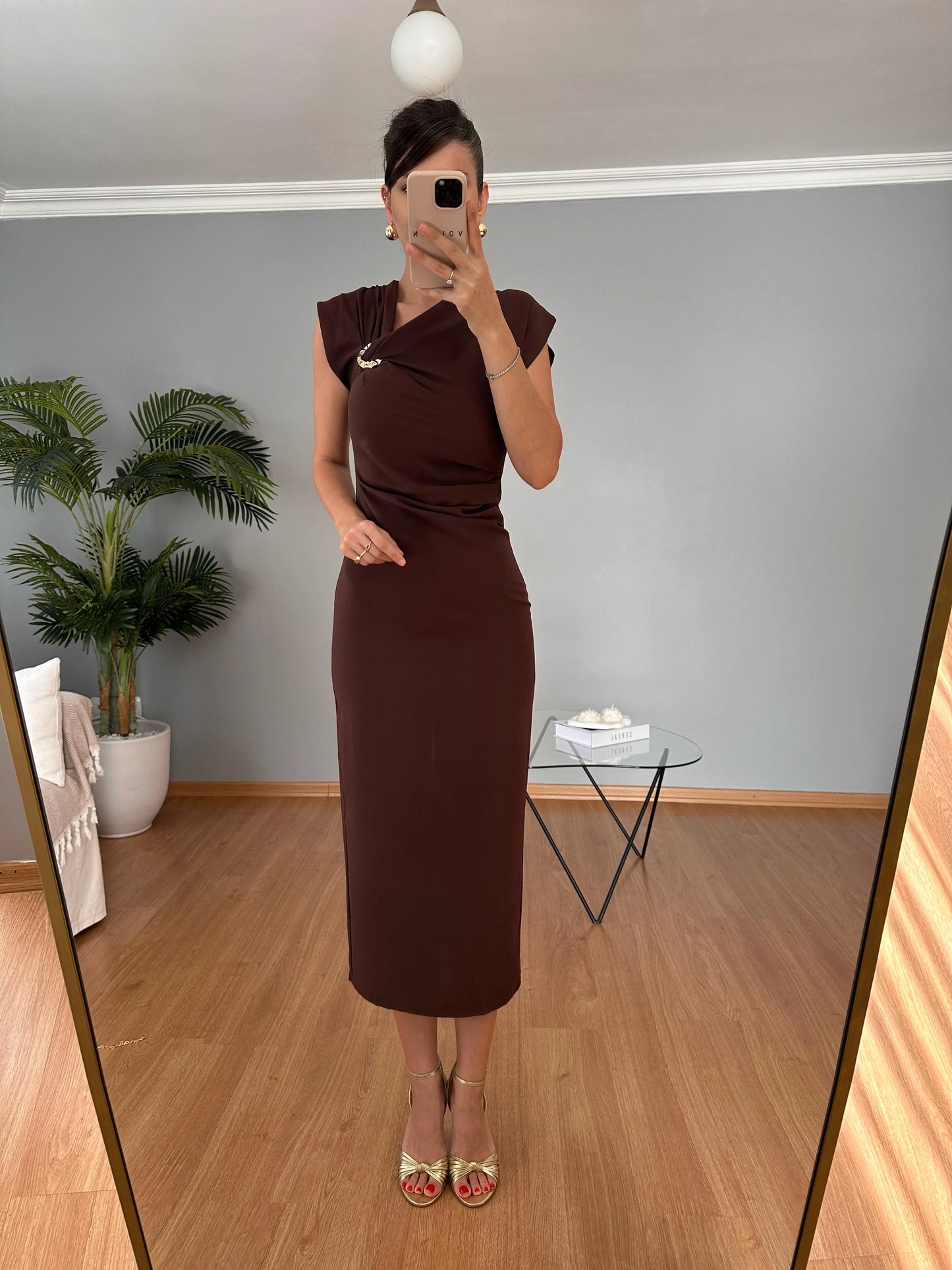 فستان لايكرا بني - KP2229