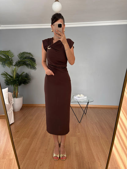 فستان لايكرا بني - KP2229