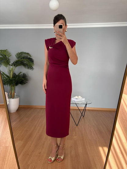 فستان لايكرا خمري - KP2229