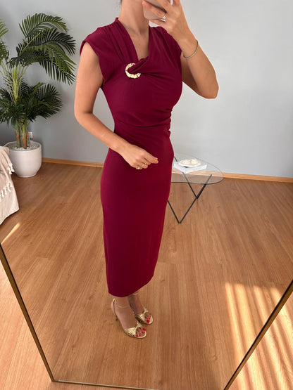 فستان لايكرا خمري - KP2229