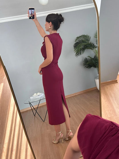 فستان لايكرا خمري - KP2229