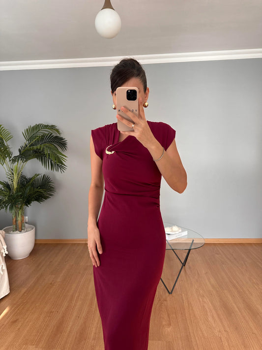 فستان لايكرا خمري - KP2229