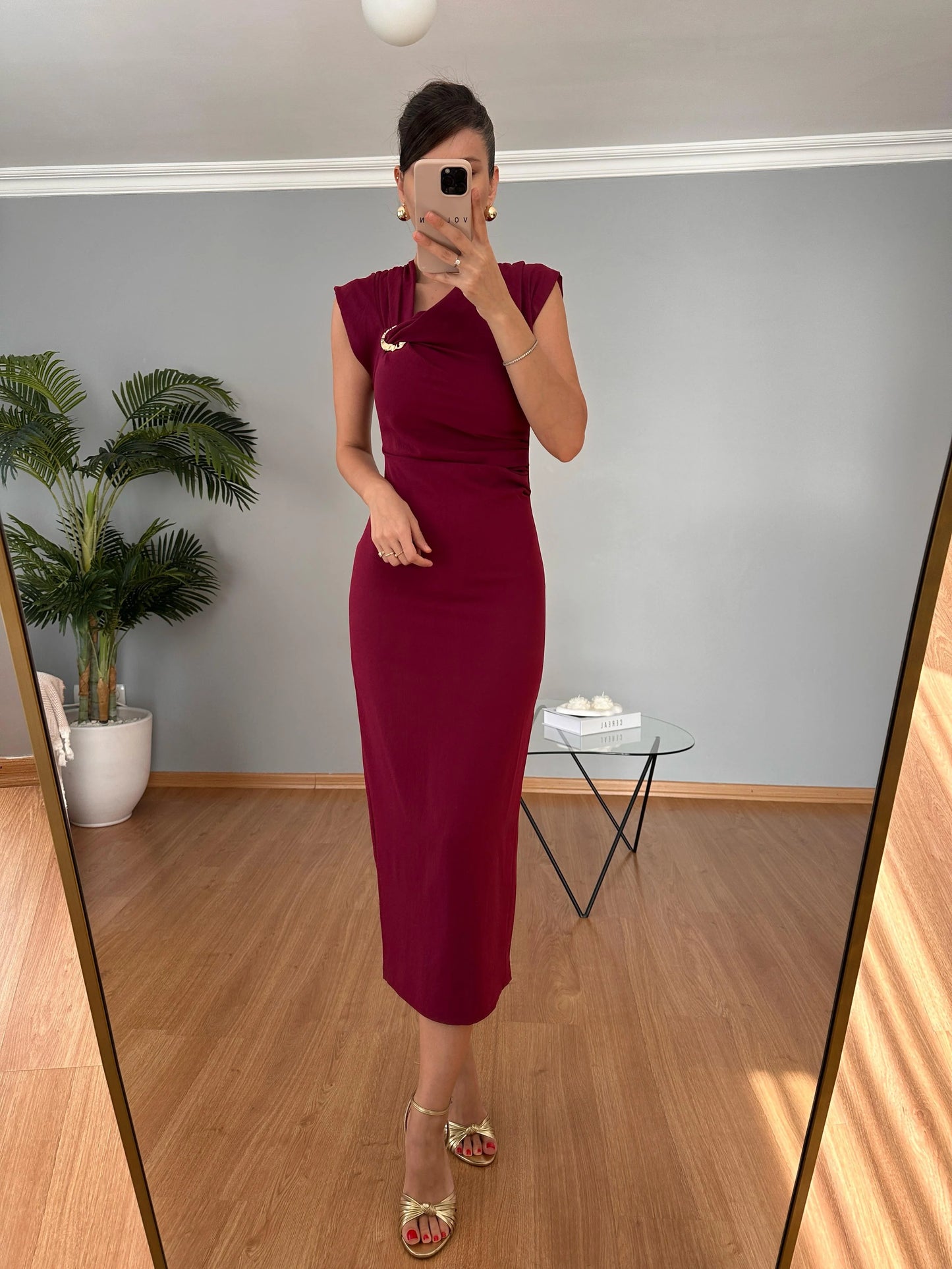 فستان لايكرا خمري - KP2229