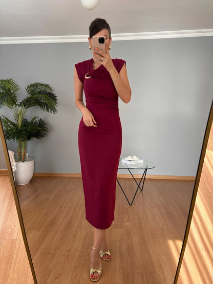 فستان لايكرا خمري - KP2229