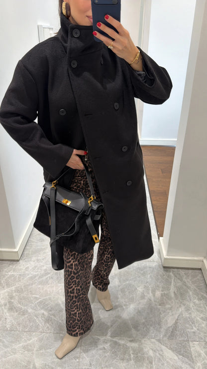 جكيت اسود بحزام - KP7175