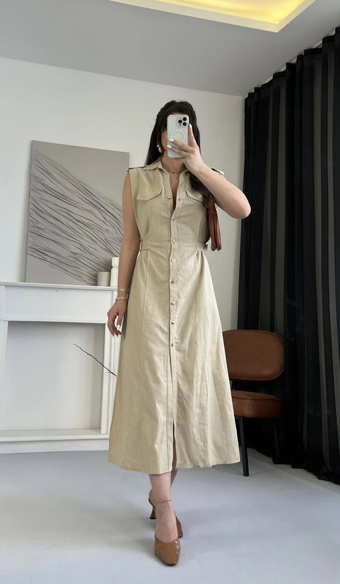 فستان بيج بحزام - KP2167