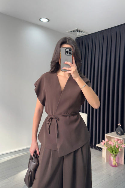 طقم كيمونو بني - KP1190