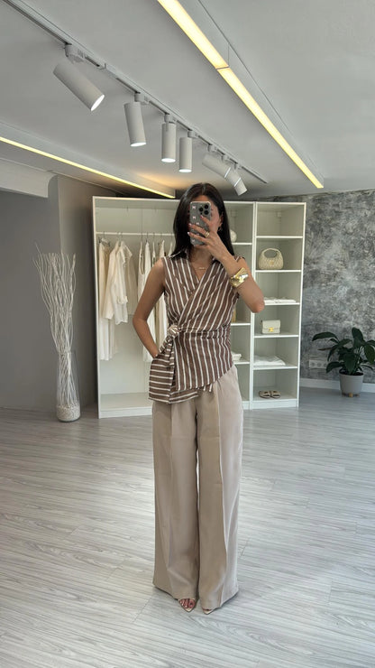 قميص مخطط بني - KP4217