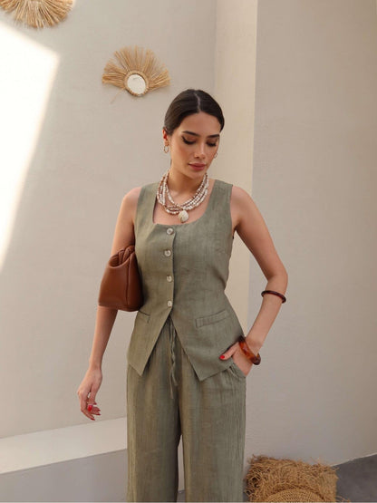 طقم ڤيست مع بنطلون اخضر - KP1236