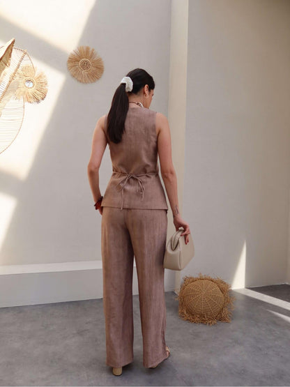 طقم ڤيست مع بنطلون بني - KP1236