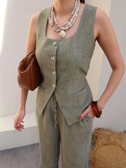 طقم ڤيست مع بنطلون اخضر - KP1236