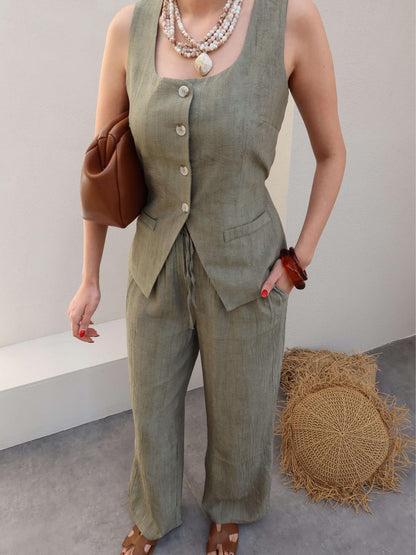 طقم ڤيست مع بنطلون اخضر - KP1236