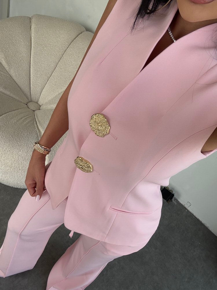 طقم زهري ڤيست مع بنطلون بأزرار - KP1279