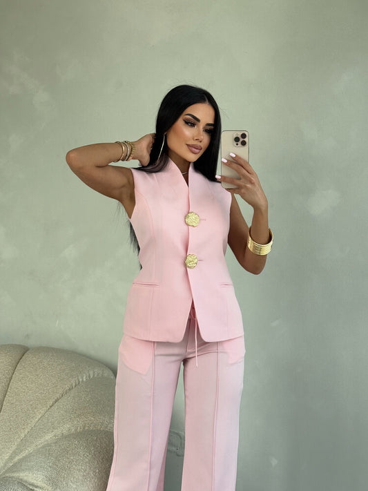 طقم زهري ڤيست مع بنطلون بأزرار - KP1279