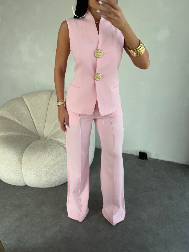 طقم زهري ڤيست مع بنطلون بأزرار - KP1279