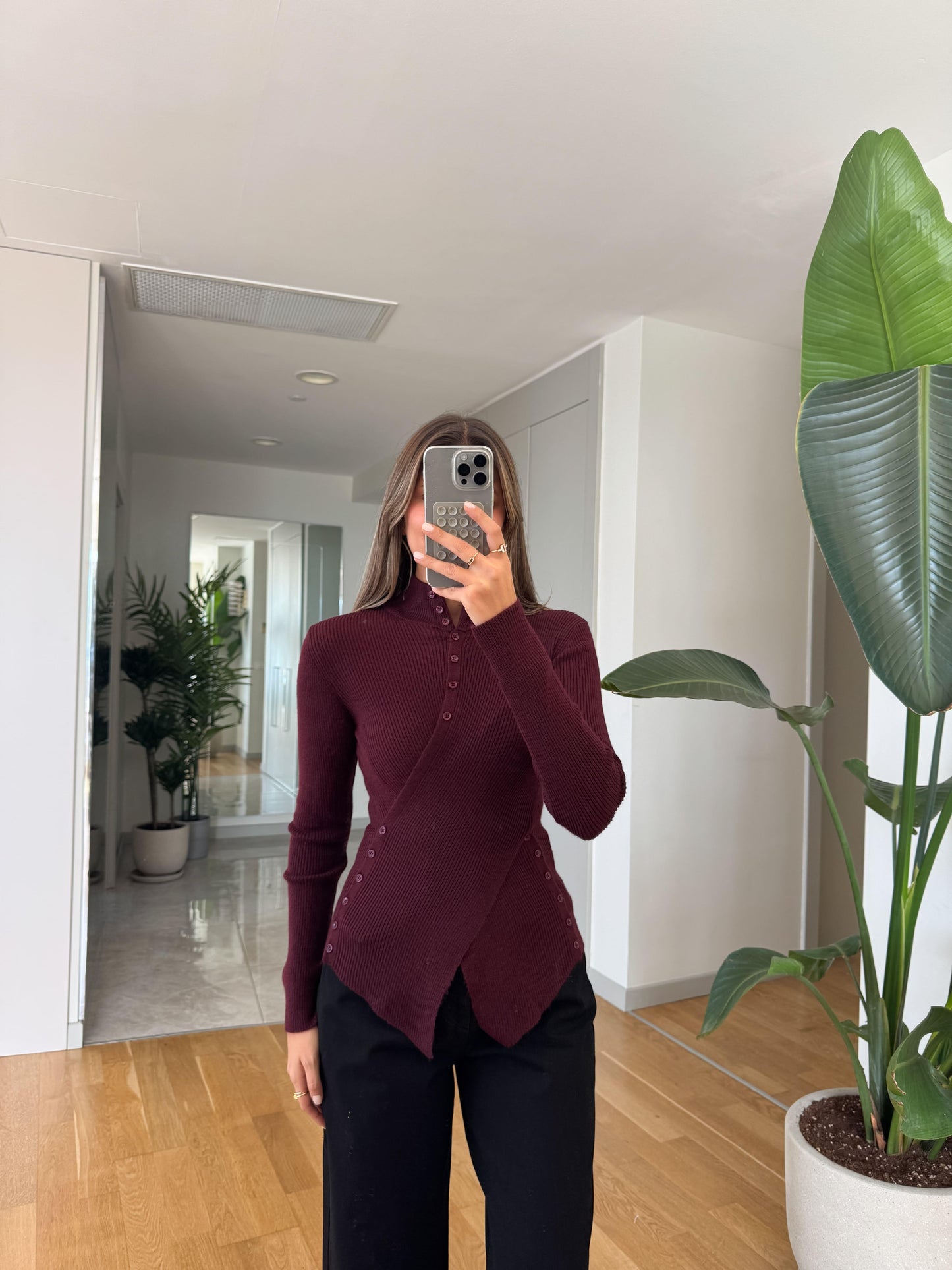 بلوزة خمري بأزرار - KP4301