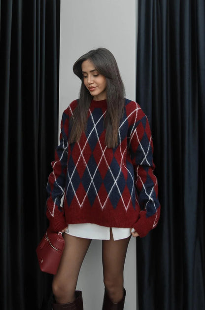 بلوزة احمر وكحلي - KP4303