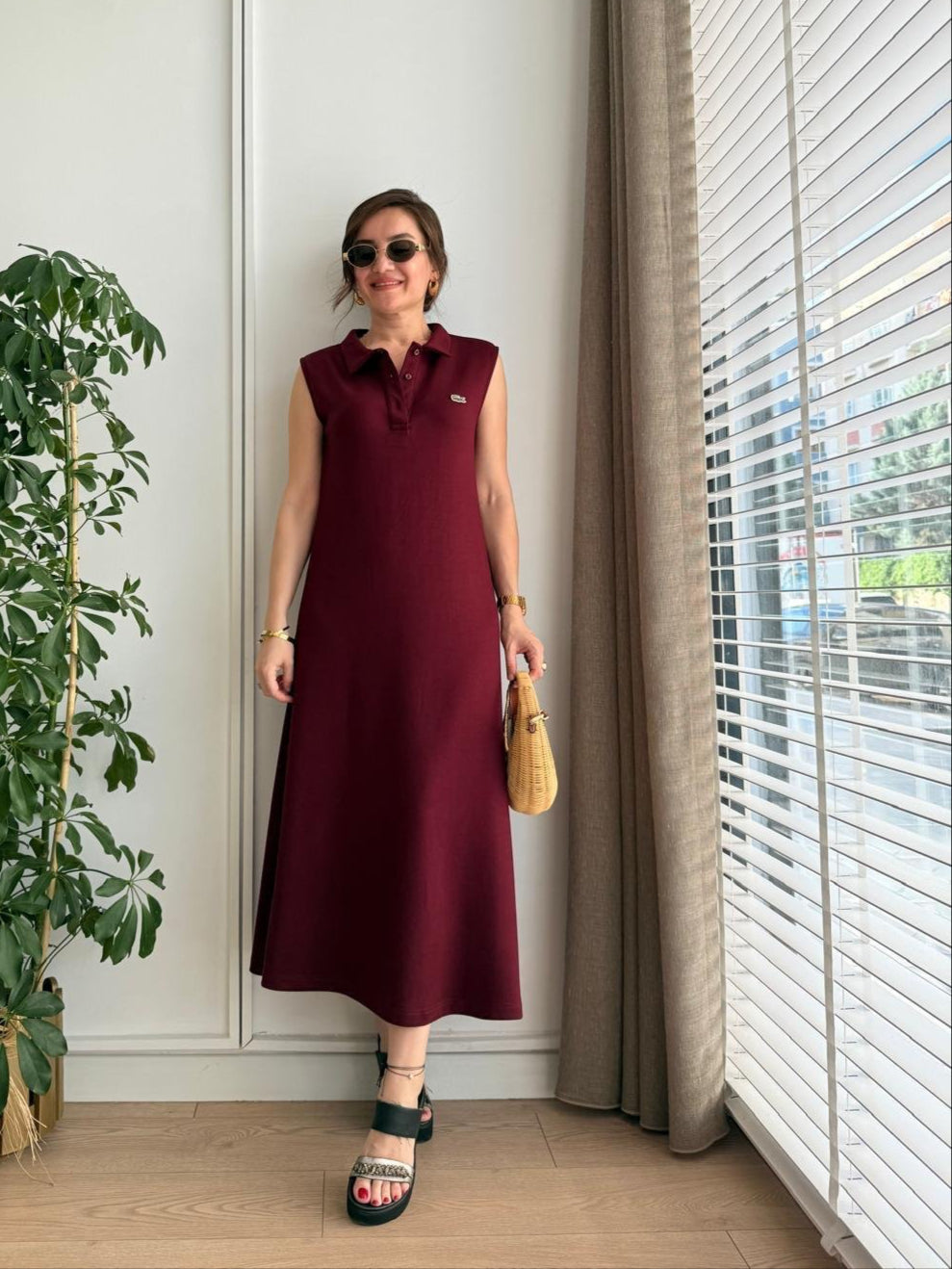 فستان لاكوست خمري - KP2159