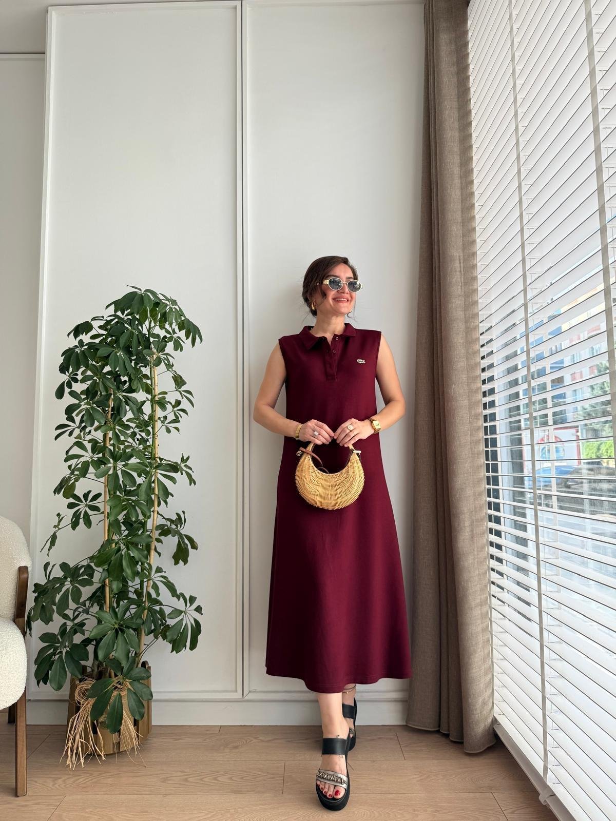 فستان لاكوست خمري - KP2159