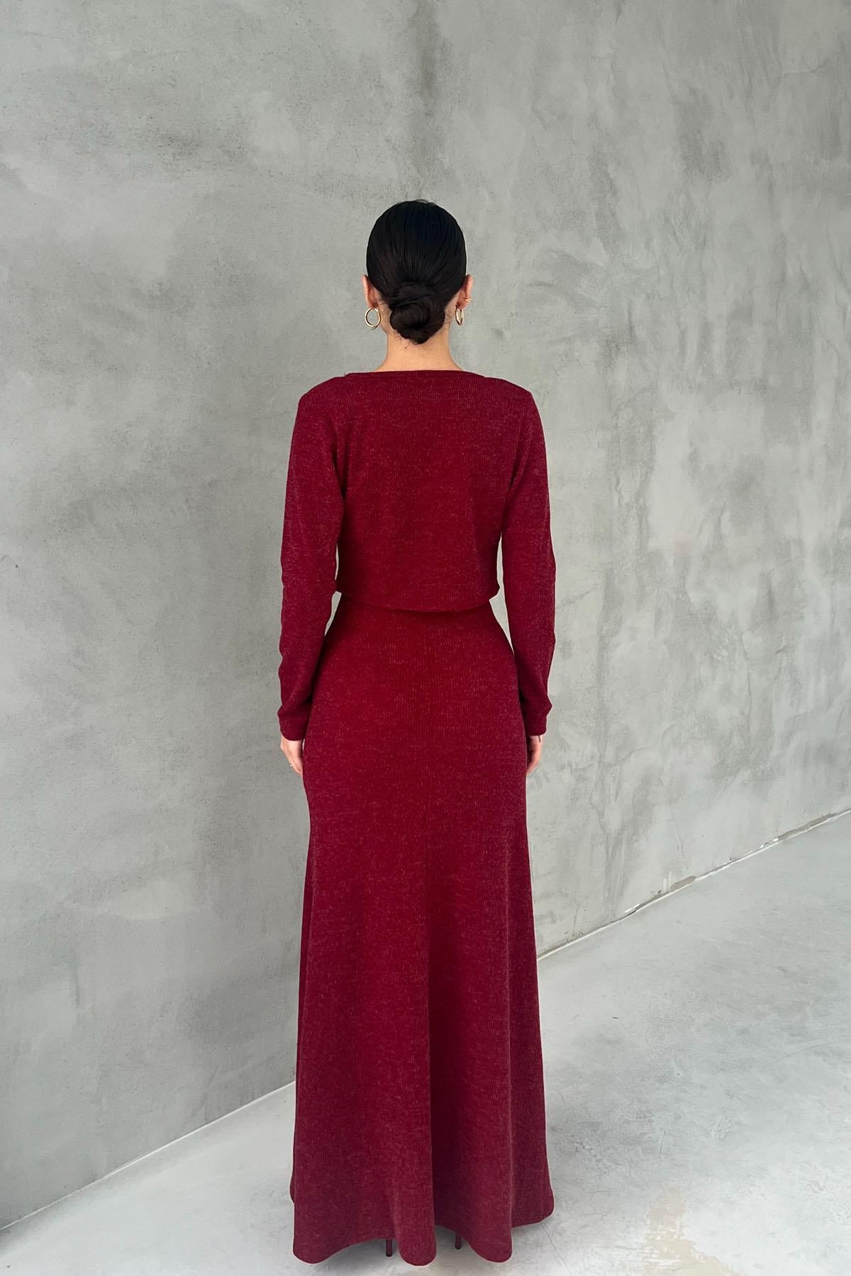 فستان مع جرزة خمري - KP2074