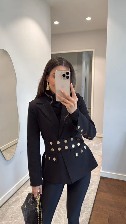 بليزر اسود بحزام - KP7080