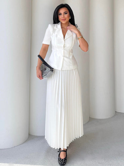 طقم بليزر مع تنورة ابيض - KP1232