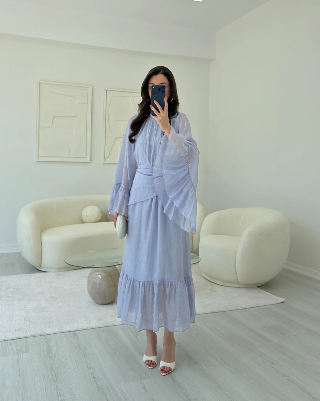فستان مع ربطة ازرق - KP2336
