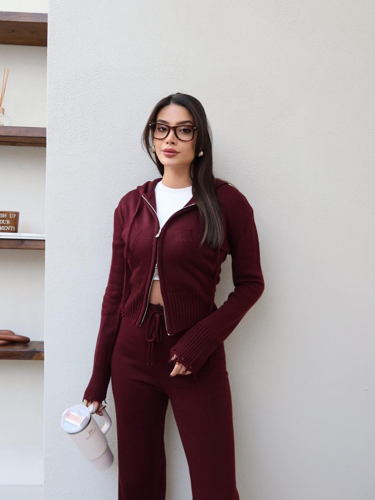 طقم جرزة مع بنطلون خمري - KP1477