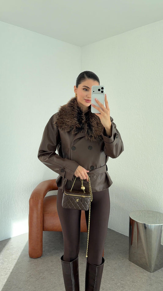 جكيت جلد بني- KP7140