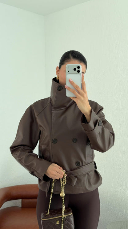 جكيت جلد بني- KP7140