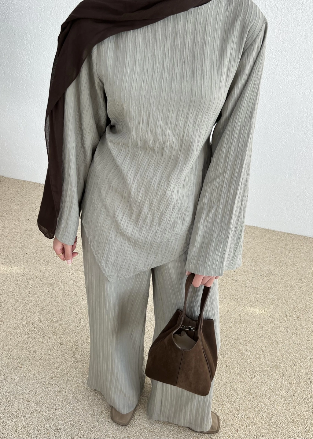 طقم اخضر بلوزة ربط مع بنطلون - KP1404