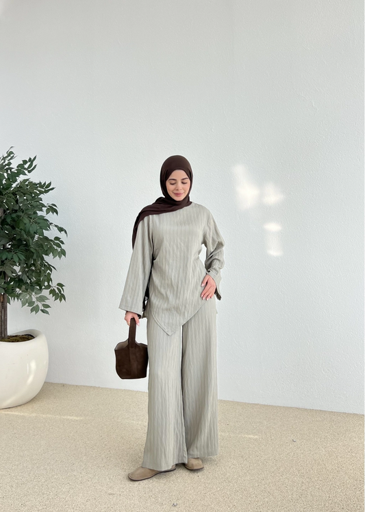 طقم اخضر بلوزة ربط مع بنطلون - KP1404