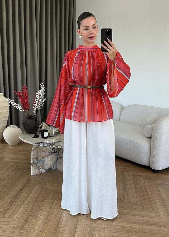 بلوزة مخططة احمر - KP4585