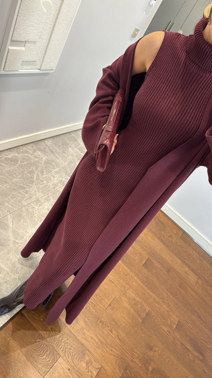 طقم جرزة مع فستان خمري - KP1411